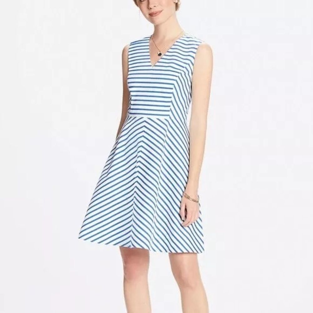 DRAPER JAMES LOVE CIRCLE SAILOR BLUE WHITE STRIPE SLEEVELESS SUMMER DRESS SIZE 8